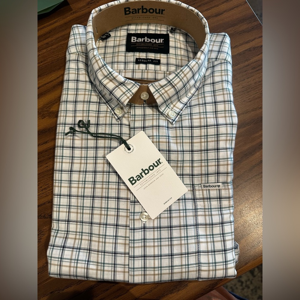 Barbour Men's Checkered Shirt - White and Tan